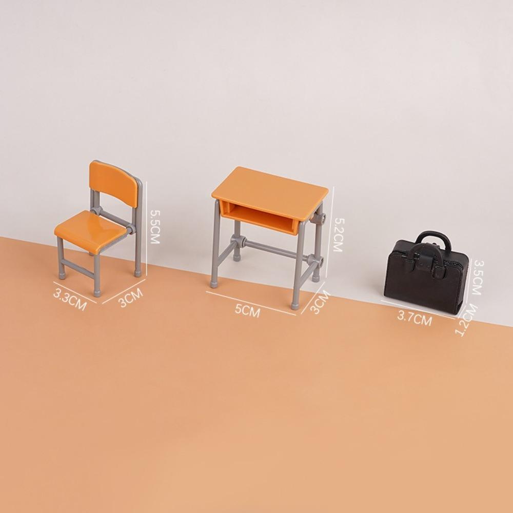 1 Set Schoolbags Miniature Desks Chairs Classroom Model Furniture Mini School Playset Plastic DIY Dollhouse Accessories