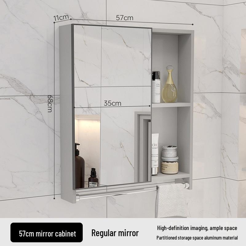 40cm x 50cm Space Aluminum Smart Mirror Cabinet with Lights & Defogging, Punch-Free Wall-Mounted for Small Bathrooms