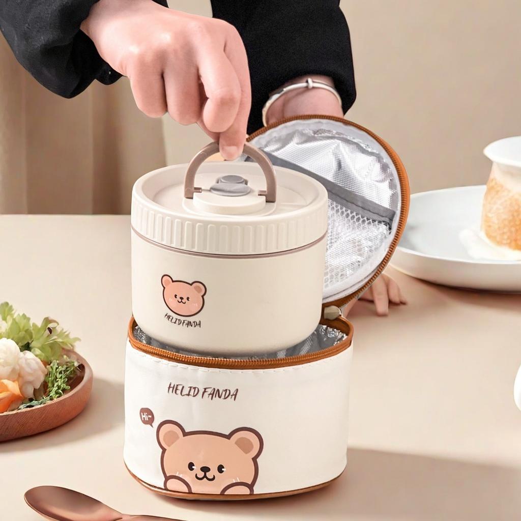 Cartoon Runde Isolierte Lunchbox Für Kinder Studenten Auslaufsicher 304 Edelstahl Warmhalten Lebensmittelbehälter Mikrowellengeeignet