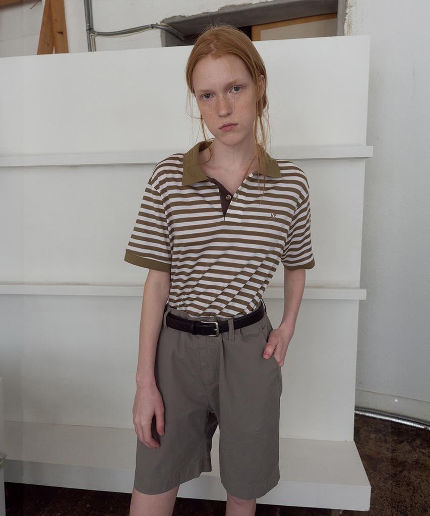 Nokeontencheu 354. Striped Polo Shirt _ Khaki Brown