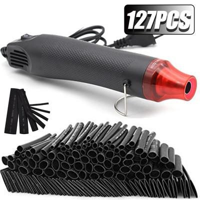 127/650PCS Black Heat Shrink Tubing Kit 2:1 Shrinkable Wire Shrinking Wrap Tubing Wire Connect Cover Protection with Hot Air Gun