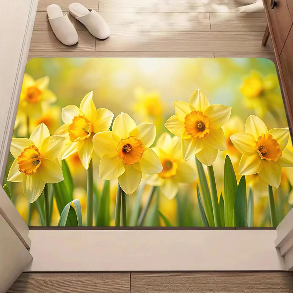 Daisy Flower Entrance Door Mat Soft Non-slip Absorbent Welcome Rug Flowers Theme Home Decor Carpet Indoor Outdoor Floor Mat