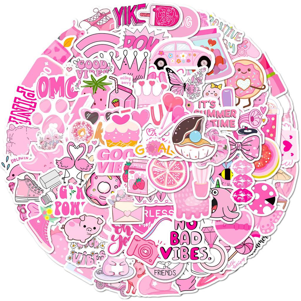 100 Adesivos Pequenos Tamanho 4cm Rosa Mistura e Combine VSCO Cor Mistura e Combine Rosa Adesivos Grafite Estilo Menina