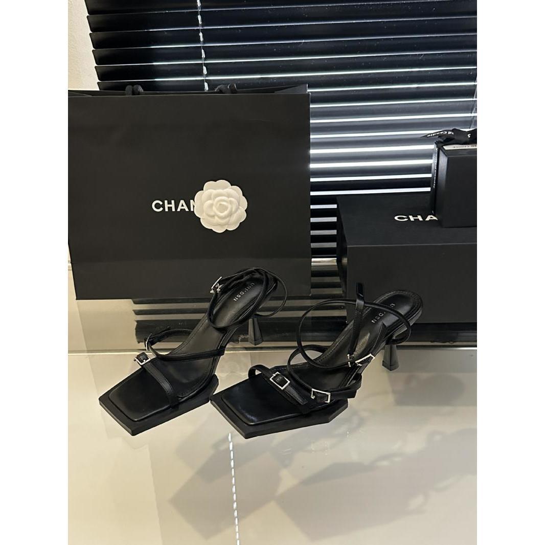 

Нишевые однословные сандалии на ремешках, туфли на каблуке, женские черные, на тонких ремешках, с открытым носком, лето 2025, новые, с квадратным носком, на тонком каблуке, женские сандалии 35 чёрный