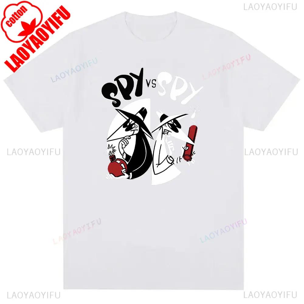 Retro 80s Spy Vs Spy Cartoon Graphic Cotton T Shirt Mens Summer Crew Neck Funny Humorous Vintage Style Fashion Print Tee Shirt