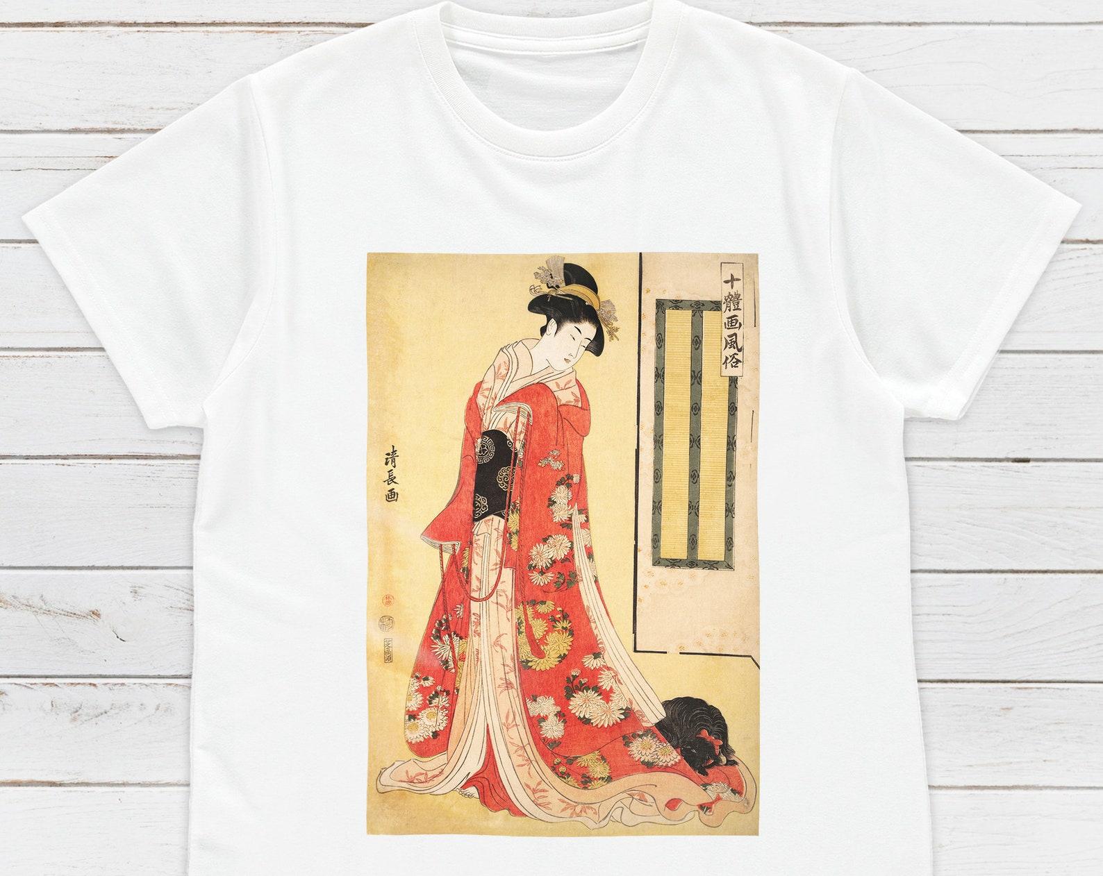 Ukiyo-e Geisha T-Shirt: Japanese Woodblock Art Graphic Tee L