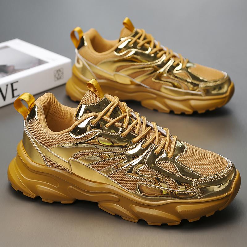 Mode Mode Gold Herren Laufschuhe Reflektierend Designer Sportschuhe Mann Atmungsaktives Netz Turnschuhe Herren Laufschuhe Große Größe 46