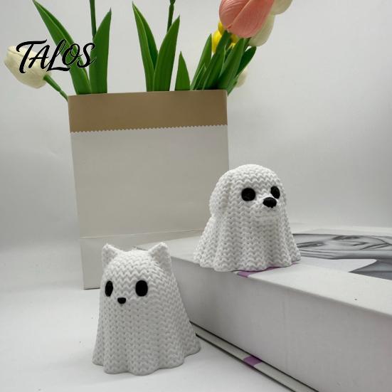 Talos 3D Printed Ghost Dog/Cat Figurine Ornaments, Knitted Texture Halloween Animal Decorations, Small Cute Puppy/Kitten Gifts for Home Desk Display