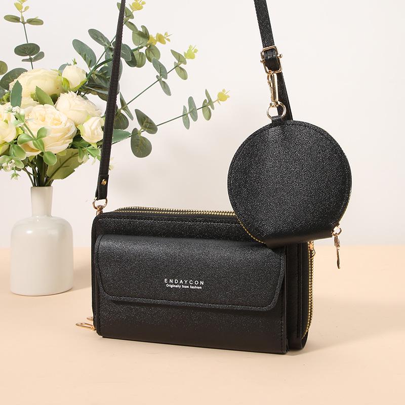Women's Crossbody Mobile Phone Bag & Long Wallet with Double Zipper - Korean Style Shoulder Bag