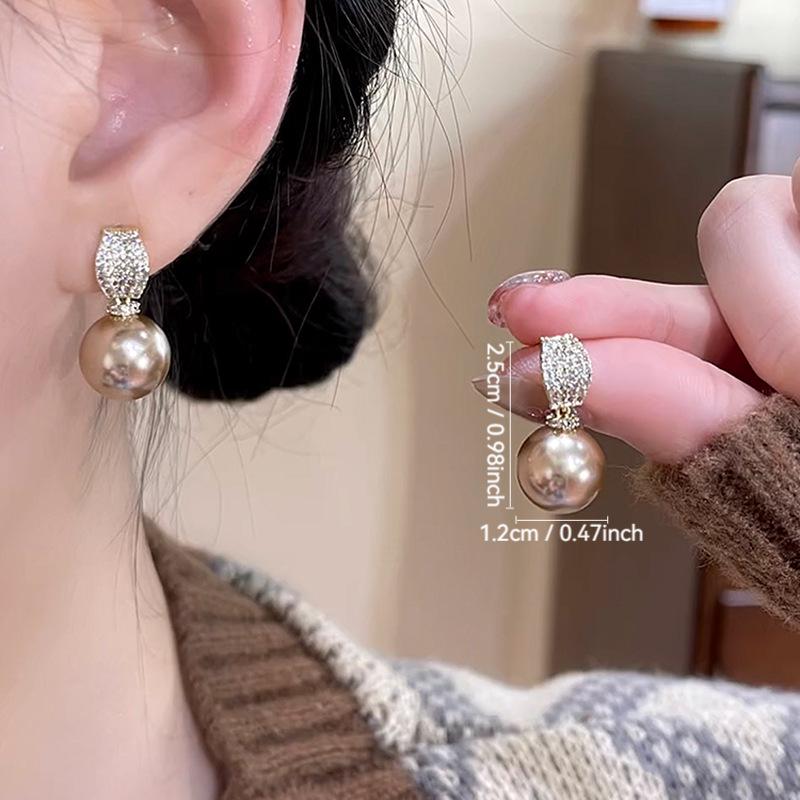 

Champagne Gold Pearl & Diamond Retro Stud Earrings - 2025 High-End Luxury Design золотой/шампанского