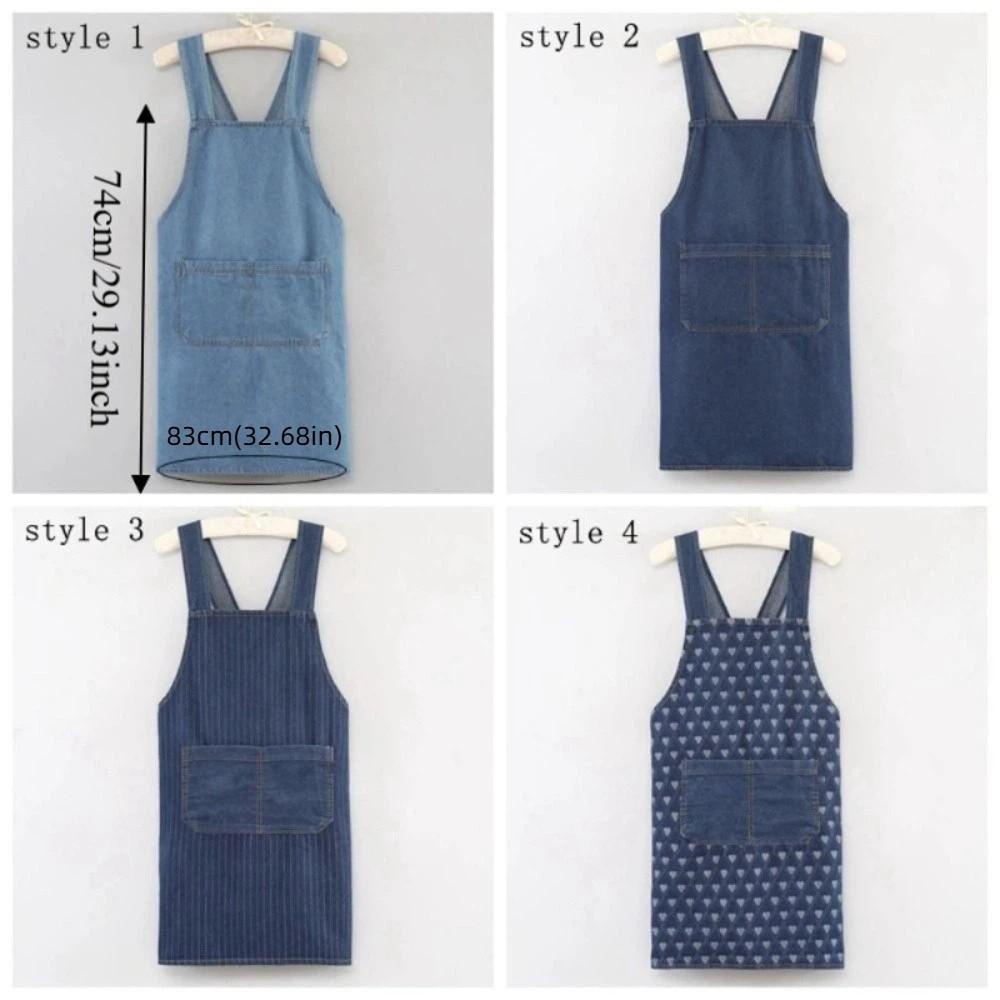 Portable Thick Washed Denim Apron Oil-Proof Wear-resistant Kitchen Apron Breathable Cooking Apron Restaurant