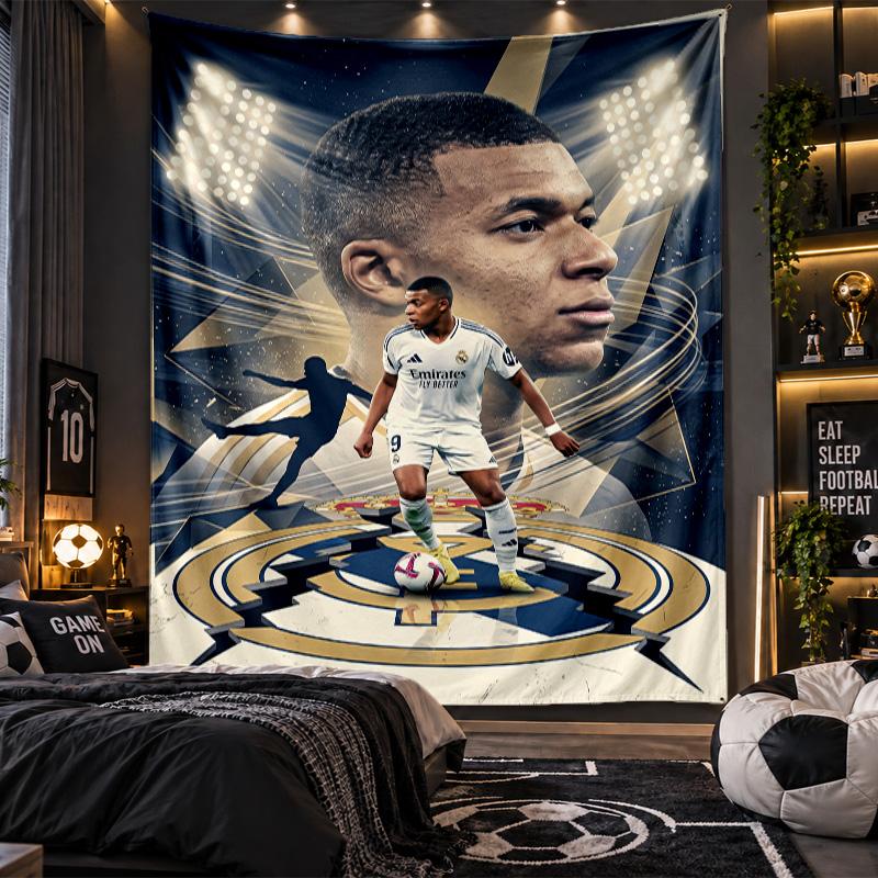 Duvara Asılan Goblen Kylian Mbappe Baskılı Kumaş Salon Yatak Odası Ev Dekorasyonu İçin