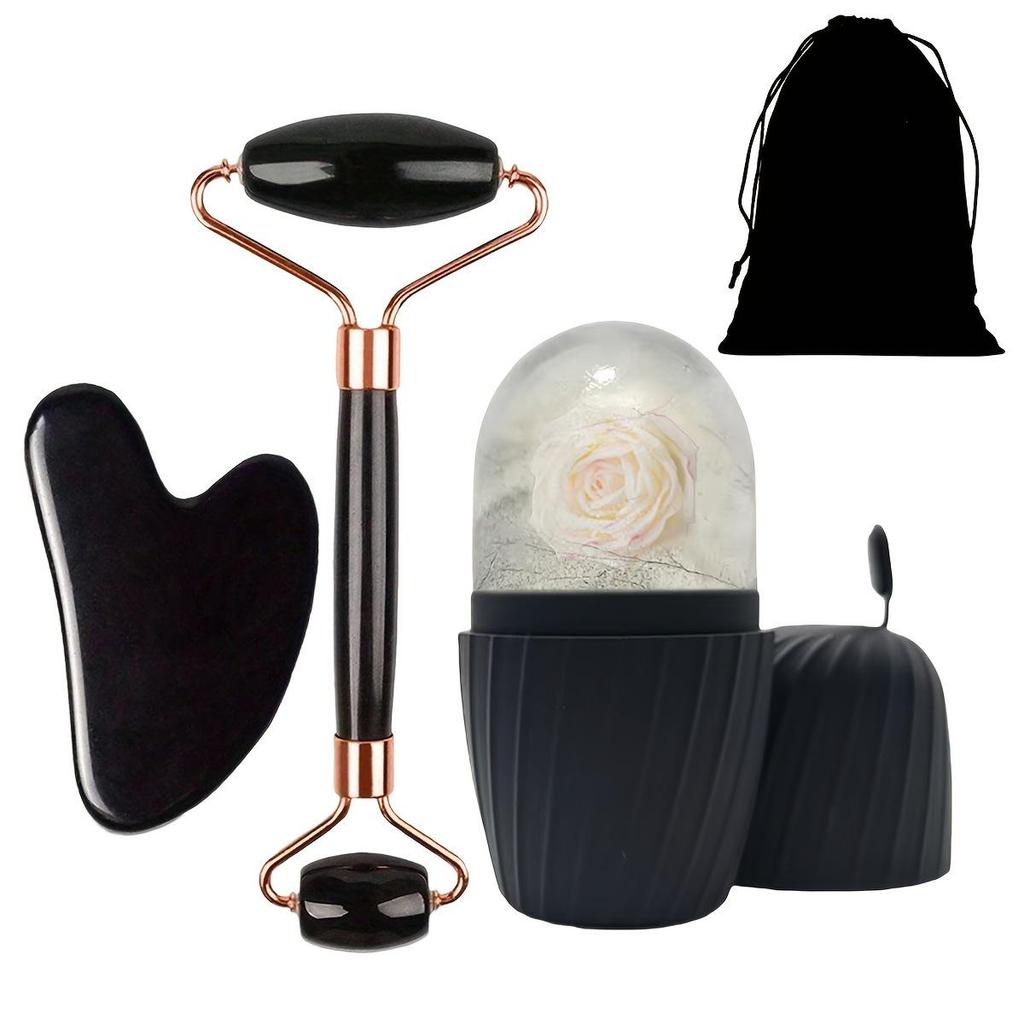 3-Piece Facial Beauty Set: Ice Cube Mask, Heart Gua Sha, Double-Head Massage Roller