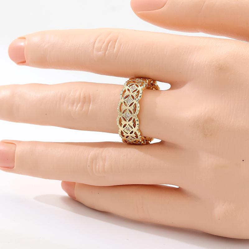 Minimalist Inlaid White CZ Women's Ring Trendy CopperColor Hand Carving Hollow Daily Wear Party Jewelry Anniversary Gift