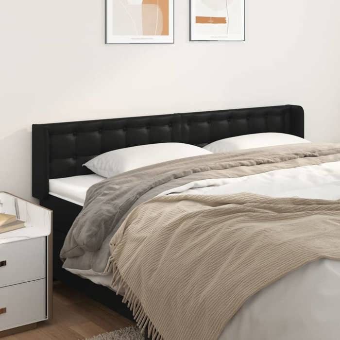 Tête de lit - MAISON EXCLUSIVE - Avec oreilles - Noir - Similicuir - Hauteur réglable