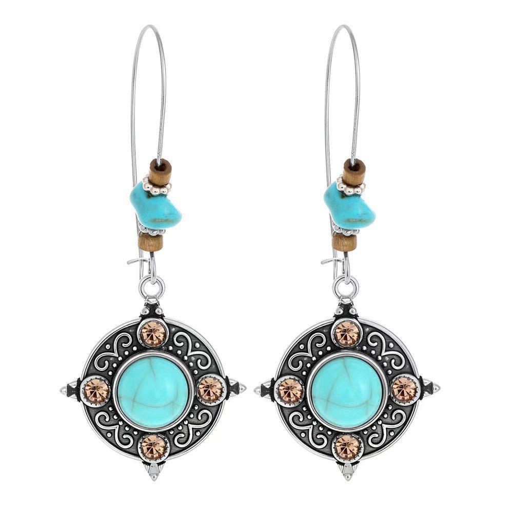 Europäische und amerikanische Türkisohrringe, neue böhmische Fransenohrringe, geometrische Legierung, Retro-Temperament, übergroßer Ohrschmuck