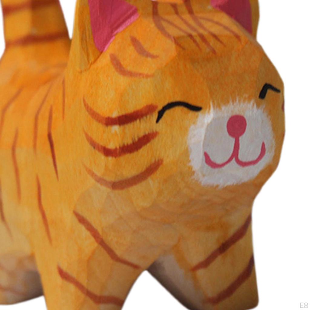 Uroczy Drewniany Rzeźbiony Kot Dekoracja Mały Prezent Ręcznie Robiona Statua DIY do Kolekcji Sztuki Terrarium