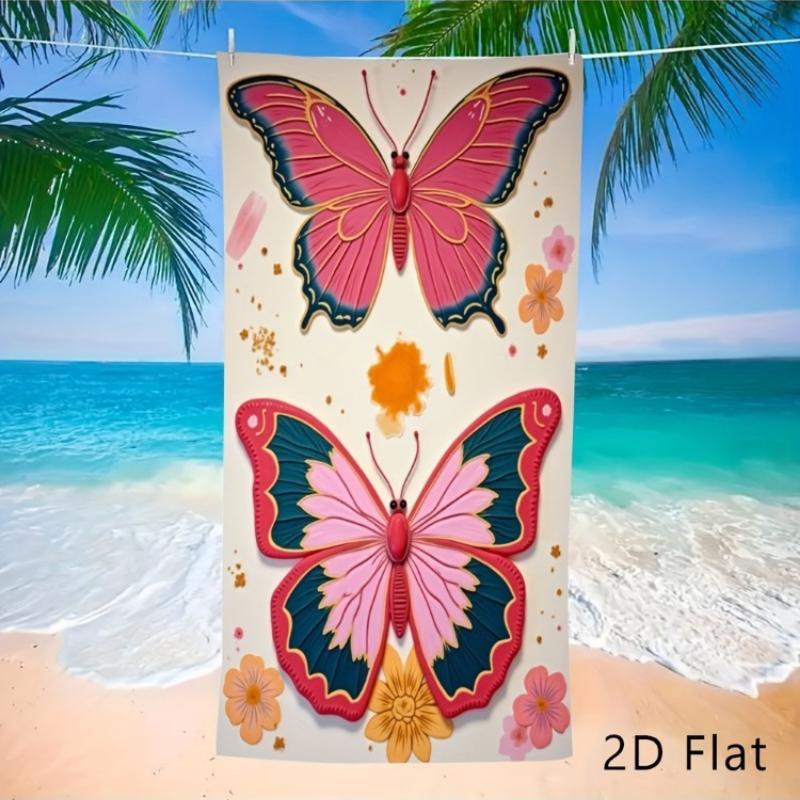 

2DFlat 1pc Oversized Microfiber Beach Towel | Soft, Lightweight, Colorful 3D Style Butterflies, Sand-Free, Suitable for Travel W30*H60(CM)