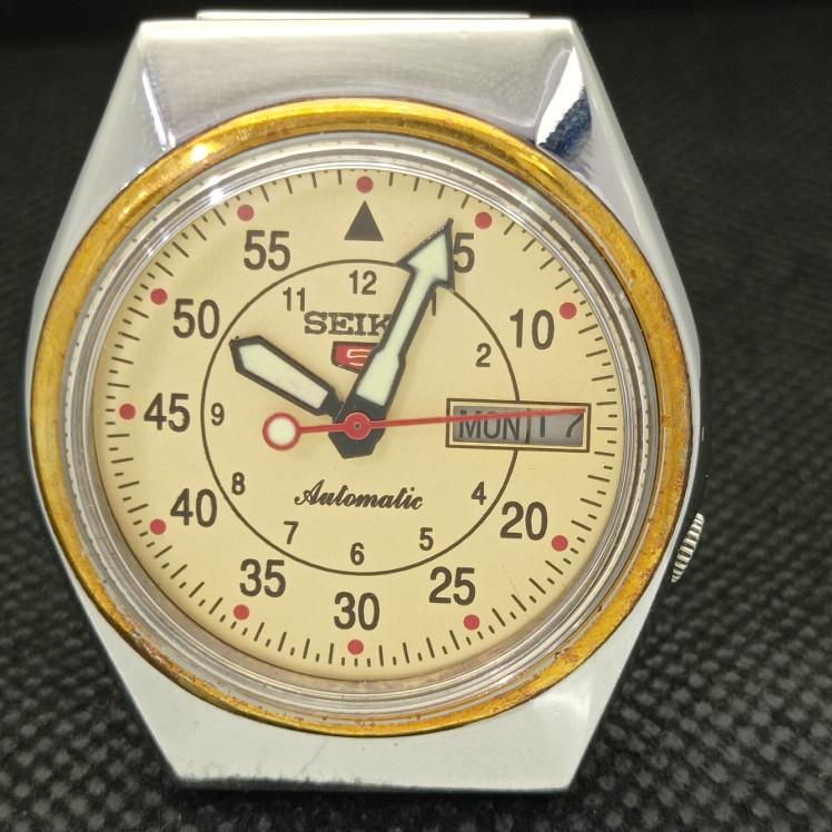 USED RARE VINTAGE SEIKO 5 AUTO 7009A JAPAN MENS CREAM DIAL WATCH 621a-a413410-2 SKU621a-a413410