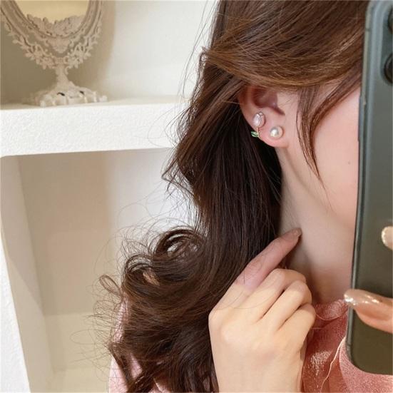 1 Pair Stud Earrings Flower Faux Pearl Jewelry Korean Style Dripping Oil Ear Studs