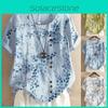 Women's Cotton Linen Floral Blouse With Short Sleeves For Summer Comfort