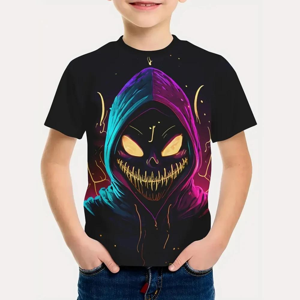 Children's Clothing 3D Printing Cool Cartoon Pattern T-shirt Fashionable Street Wear Round Neck Short Sleeved Boy's T-shirt