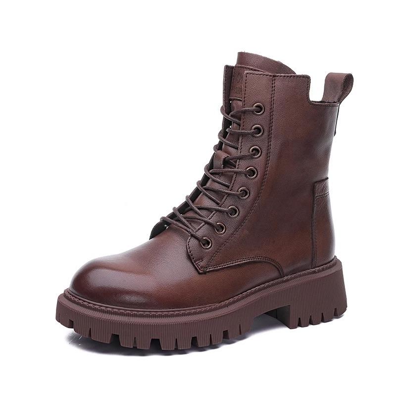2025 autumn new handsome British side zipper platform cotton short boots locomotive boots lace-up middle help Martin boots