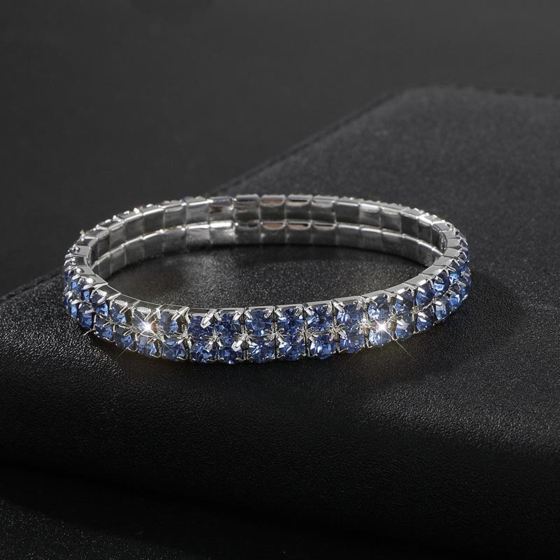 Full Diamond Bracelet Exaggerated Rhinestone Bracelet Bridal Crystal Two Rows Elastic Line Bracelet Female