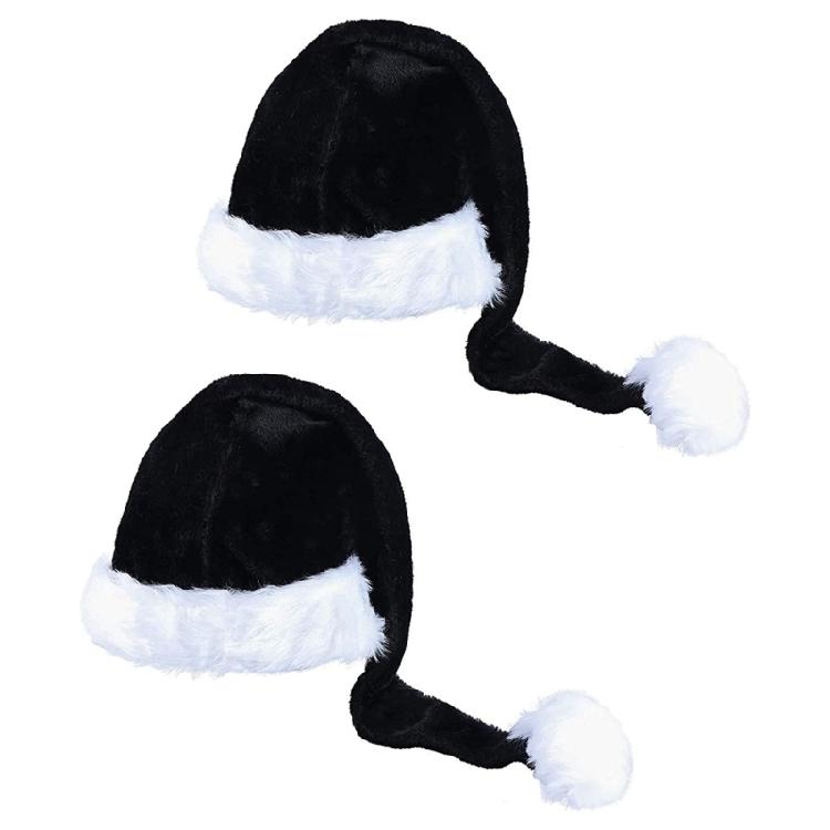 Black Plush Santa Hat Women Beanie Winter Hat Soft Slouchy Warm Christmas Hat