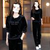 Gold Velvet Fashionable Middle-aged Mother's Wear Sports Suit for Women Spring and Autumn Long-sleeved Casual Two-piece Set