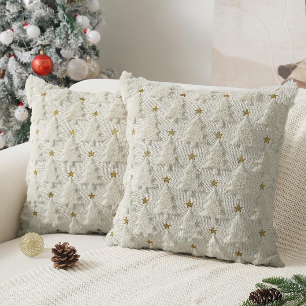 Washable Removable Cushion Cover Removable Washable Cushion Cover Christmas Tree Pattern Plush Pillow Covers Holiday for Sofa