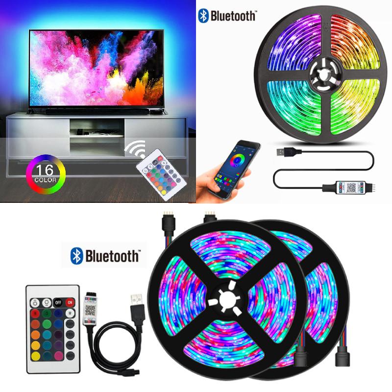 Multicolored Led Strip Light Set With Bluetooth 5050 Rgb Remote Control For Tv Background