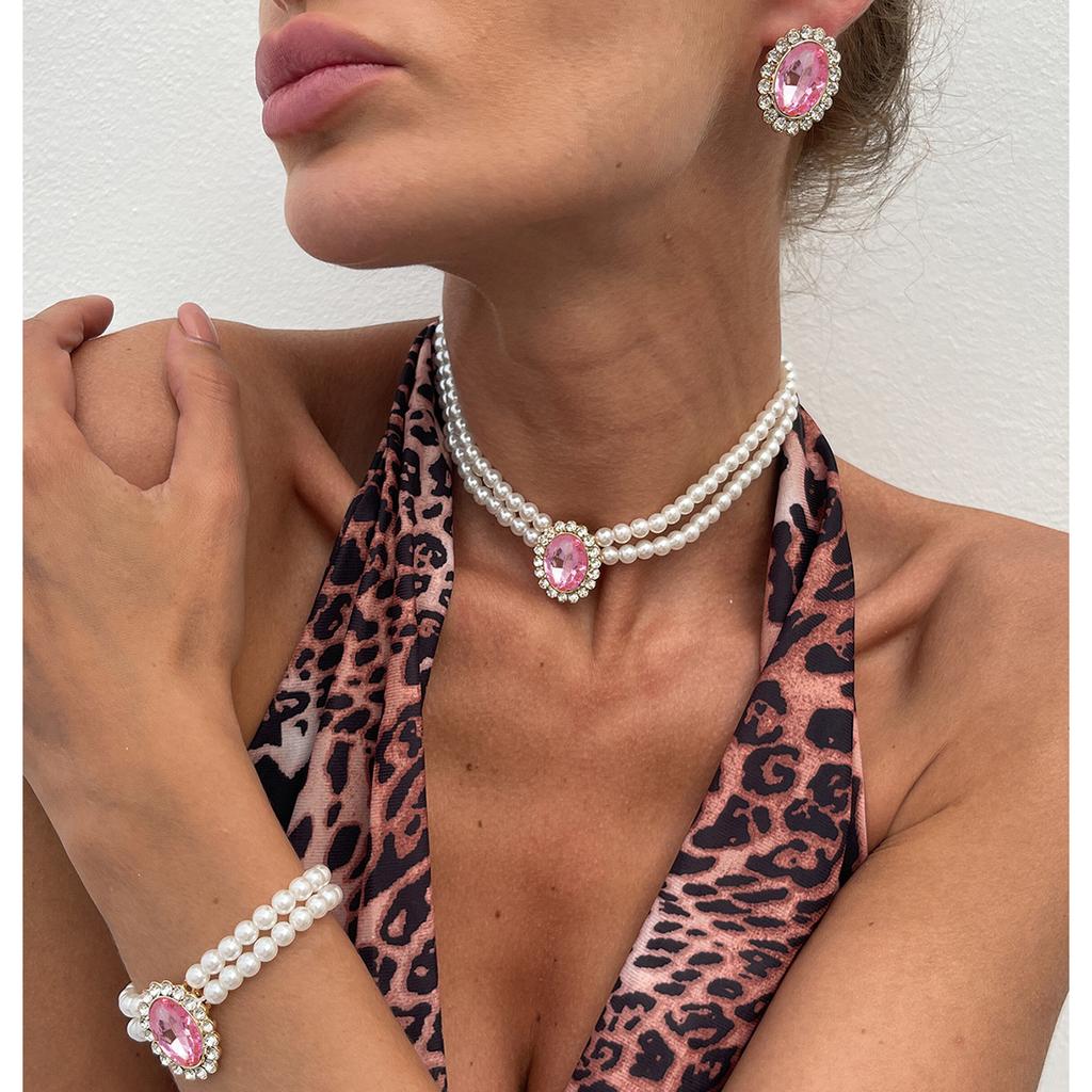 3Pcs/set French Elegant Elegant Multi Layer Imitation Pearl Jewelry Set 2025 Summer Party Wedding Gift Beaded Choker Necklace Earrings Sets for Women