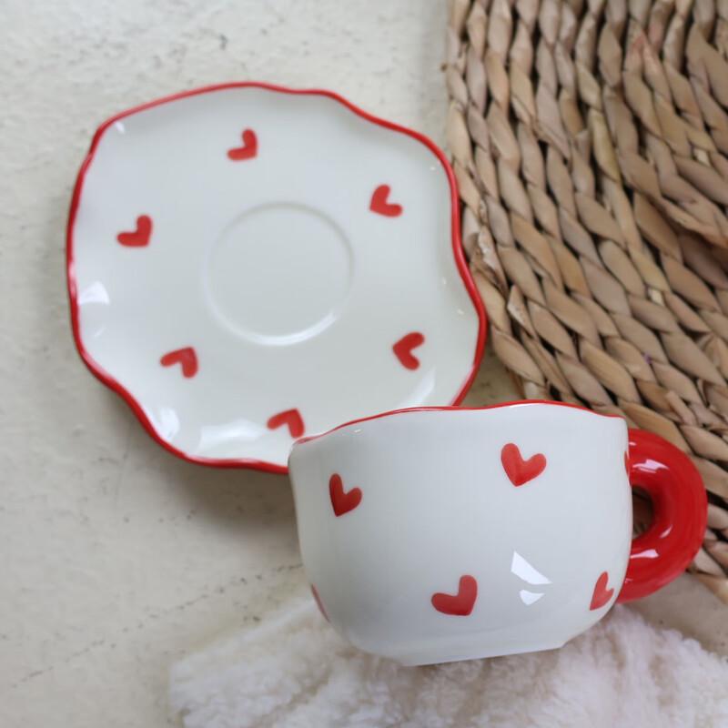 Cute Hand-Painted Ceramic Heart Coffee & Tea Cup Set