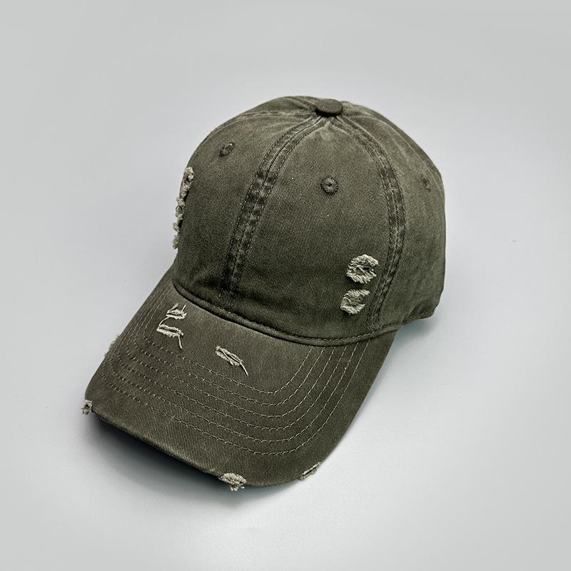 Ripped Wind Embroidery Letters Solid Color Baseball Cap Men'S And Women'S Retro Street Versatile Sunshade Cap