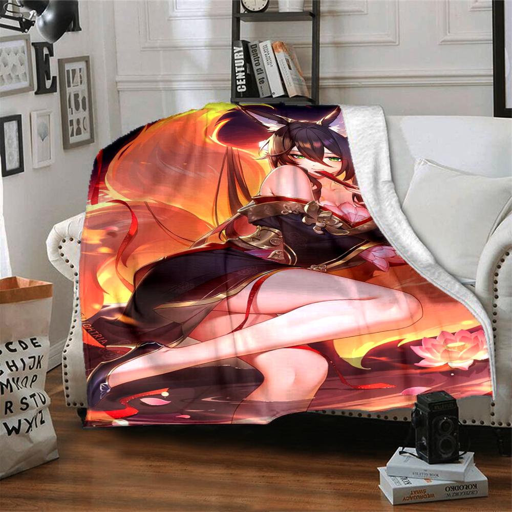 1Pc Genshin Impact Anime Character Blanket Soft Comfortable Polyester Blanket All Season Use Suitable Bedroom Office Outdoor Christmas Gift Choice Pri