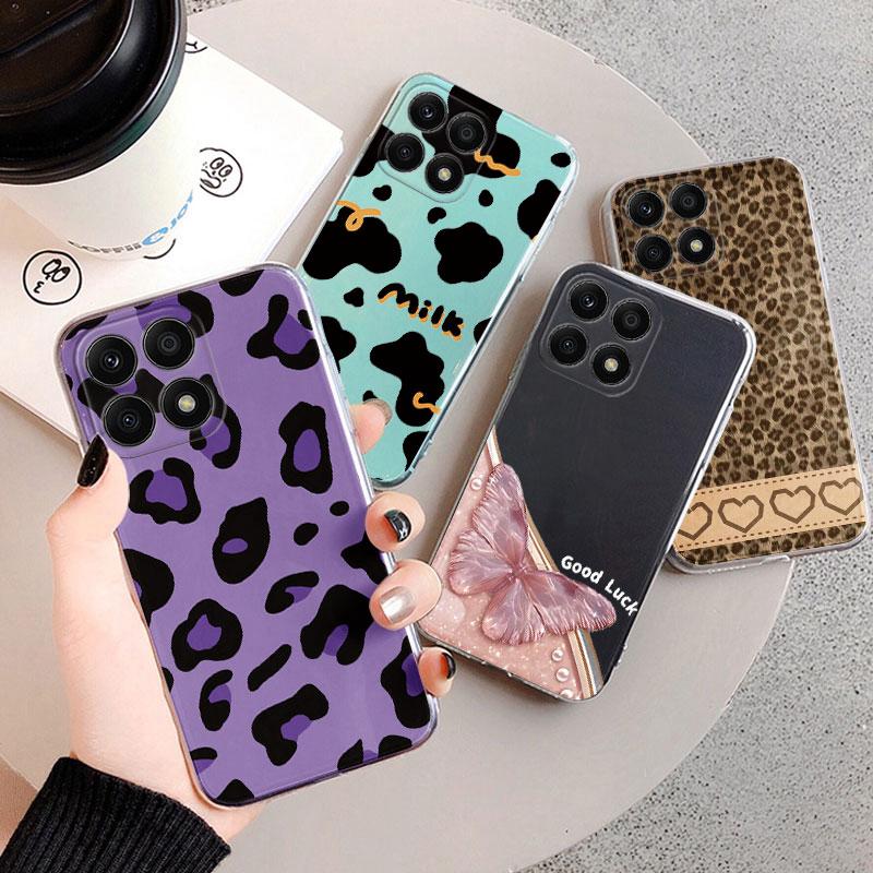 Clear Case For Honor X8b X8A X8 X7C X6 X6A X6B 70 Lite 200 Smart X7a Leopard Print Basic Phone Cover Soft Butterfly Pattern Bags