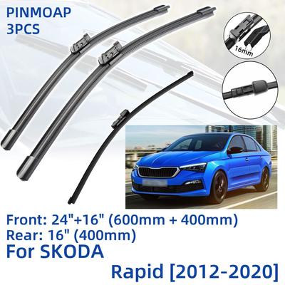 3PCS For SKODA Rapid 2012-2020 24"+16"+16" Front Rear Wiper Blades Windshield Windscreen Window Cutter Accessories 2014 2015 2016 2017 2018 2019 2020