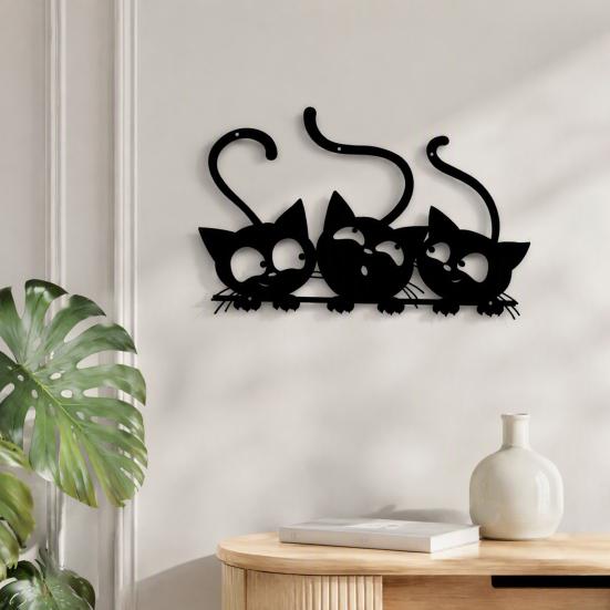 Cute Nursery Wall Decor Metal Black Cat Art, Cartoon Kitten Silhouette Decoration, Decorative Creative Lover Gifts Sculpture for Lovers, Minimalist