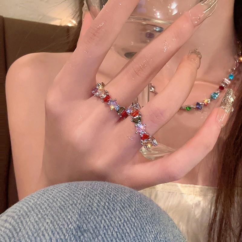 Copper Sophisticated Ring For Women With Colorful Zircon And Adjustable Open Design Summer For