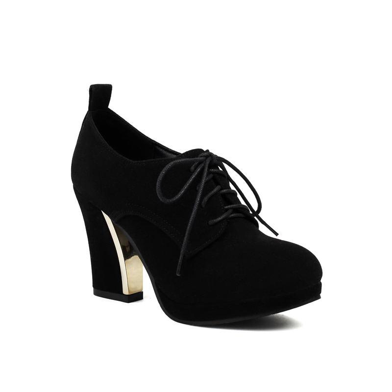 Women's high heels, single shoes, spring and autumn waterproof platform, thick heel, lace up, large size, all season shoes