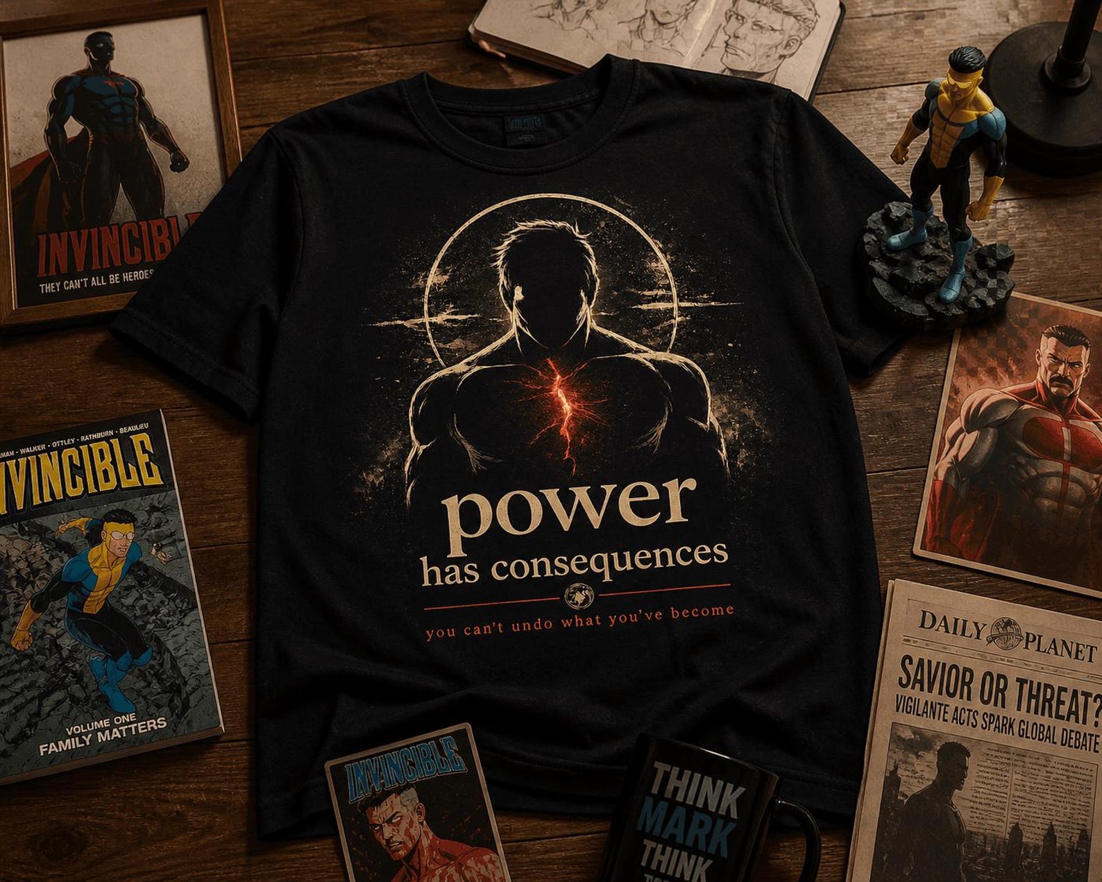 Comfort Colors® Invincible Think Mark Grayson Power Has Consequences Superhero Graphic Tee M
