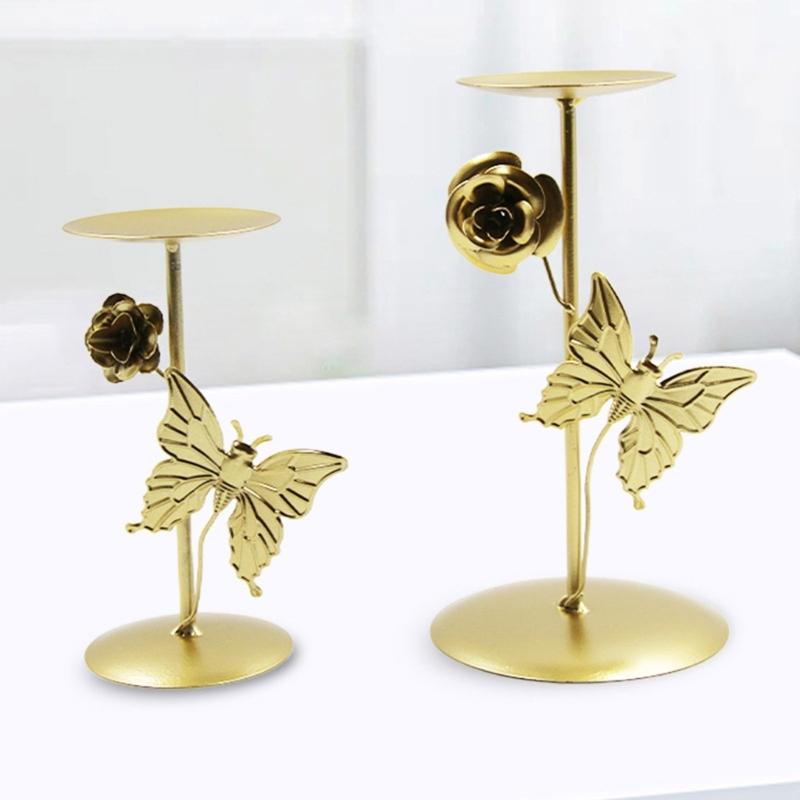 Wrought Iron Candle Holder Butterfly Decorative Candlestick Desktop Ornaments Wedding Candle Stand for Home Bedroom