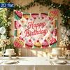 Birthday Party Cupcake Gifts Banner, Multicolor Polyester Backdrop for Wall Hanging Decor
