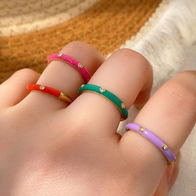 CARLIDANA Trending Candy Color Drop Oil Inset Zircon Ring Simple Gold Plated Finger Jewelry Open Stackable Enamel Rings Girls