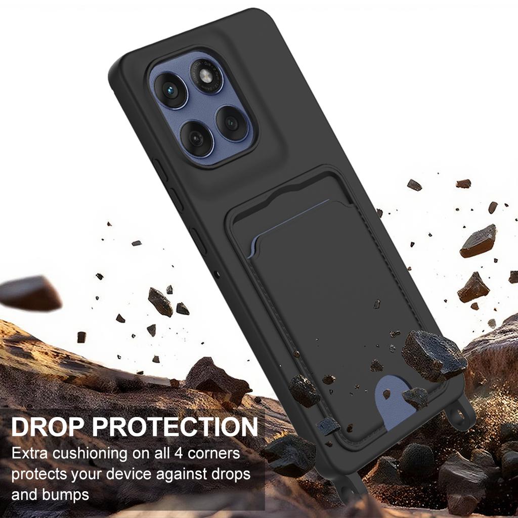 For Motorola Edge 60s 5G/Motorola Edge 60 Fusion 5G/Motorola Edge 60 5G Liquid Silicone Case Phone Back Cover with Card Holder and Short Strap