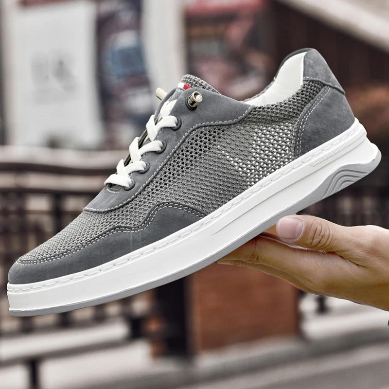 Summer Microfiber Hollow Flat Sole Board Shoes for Men Outdoor Lace Up Men's Sport Shoes Trendy Casual Men's Casual Board Shoes