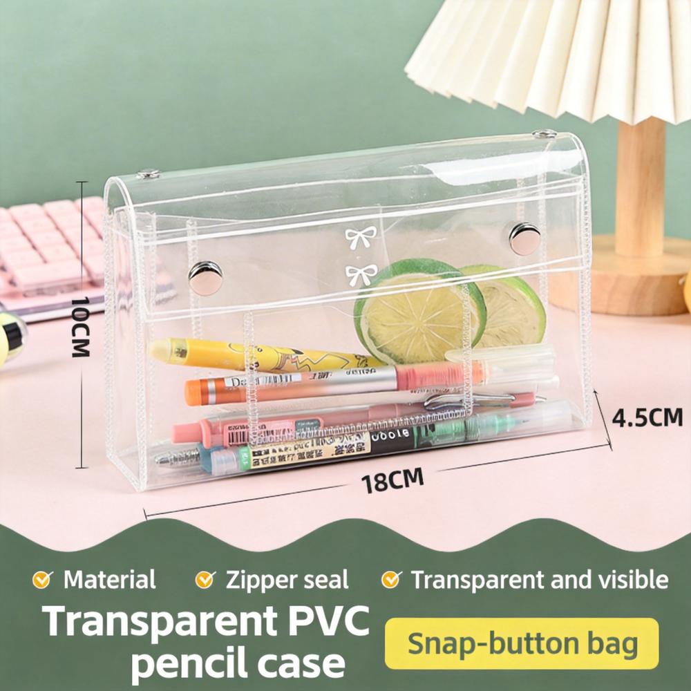 

4-Layer Transparent PVC Pencil Case Clear Snap Button Pen Bag Waterproof Stationery Organizer Student School Office Exam Storage