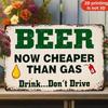 Tin Sign Metal Beer Bar Pub Decor BEER NOW CHEAPER THAN GAS Drink Dont Drive Vintage Rustic Wall Plaque   Retro Alcohol W