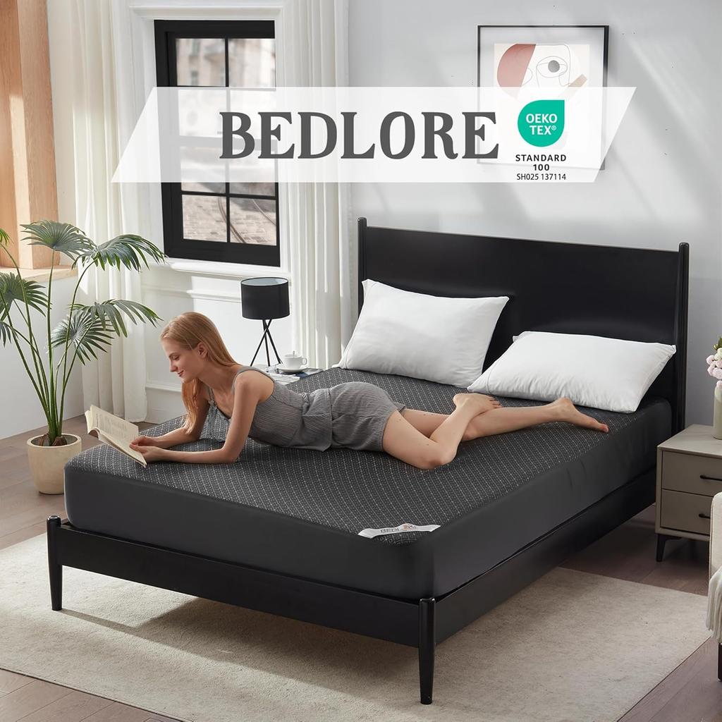 BEDLORE Queen Mattress Protector, Waterproof Noiseless Mattress Cover with Deep Pocket for 6-18 inches Mattress, Soft Breathable Mattress Pad Machine